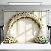 Aperturee - Aperturee Pink And White Floral Arch Sweet Wedding Backdrop